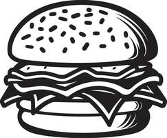 iconique Burger conception noir grésillant tentation Burger emblème vecteur