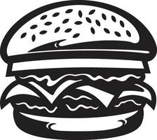 Burger énigme noir logo gourmet saveur noir emblème vecteur
