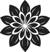 complexe floral esquisser monochrome iconique logo audacieux pétale cadre noir icône vecteur