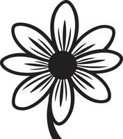 décontractée floral contour monochrome vectorisé icône fabriqués à la main fleur emblème noir conception emblème vecteur