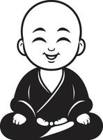 sérénité lutin Bouddha emblème chibi Zen bénédiction noir Zen enfant vecteur