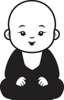 chibi Zen zéphyr noir Bouddha enfant éclairé infante dessin animé Bouddha vecteur