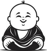 harmonie hatchling dessin animé Bouddha enfant tranquille tot noir mini moine vecteur