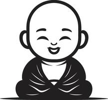 chibi Zen zéphyr Bouddha enfant silhouette éclairé infante noir dessin animé Bouddha vecteur