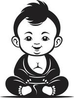 Divin gamin Bouddha enfant emblème Bouddha bébé Floraison dessin animé noir vecteur