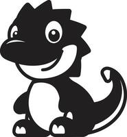 sucré dino sourire noir adorable dino joie noir dessin animé vecteur