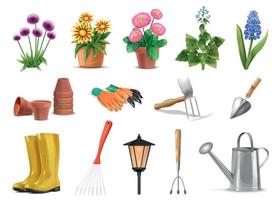 ensemble d'outils de jardin réalistes vecteur