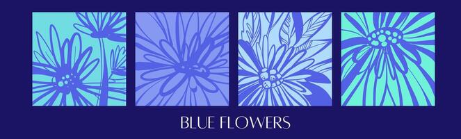 Contexte collection abstrait bleu fleurs vecteur