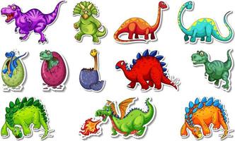 autocollant serti de différents types de personnages de dessins animés de dinosaures vecteur