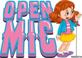 création de logo micro ouvert avec personnage de dessin animé fille chanteuse vecteur