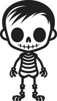 aimable squelettique présence mignonne excentrique squelette personnage noir vecteur