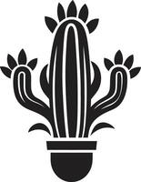 désert majesté noir emblème avec cactus épineux tranquillité noir cactus vecteur