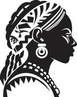 émouvant symétrie ethnique femme dans noir culturel éclat tribal femme emblème dans noir vecteur