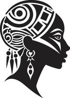 habilité essence ethnique femme visage tribal tranquillité noir pour femme visage emblème vecteur