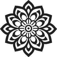 Divin éclat lisse mandala avec complexe modèle dans noir émouvant symétrie monochrome emblème mettant en valeur mandala dans élégant vecteur