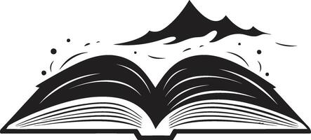 littéraire élégance minimaliste noir emblème avec ouvert livre art livre dévoilé foncé illustration pour une captivant vecteur