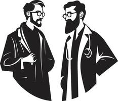 empathique expressions médecin patient unité illustré dans noir ic guérison gestes médecin patient synergie dans noir symbolisme vecteur