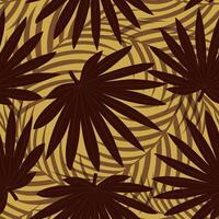 sans couture modèle avec main tiré tropical marron paume feuilles sur Jaune Contexte. vecteur