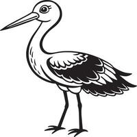cigogne - noir et blanc dessin animé illustration de cigogne pour coloration livre vecteur