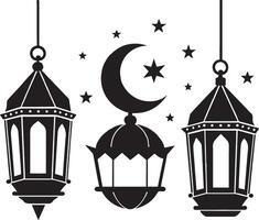 Ramadan kareem salutation carte avec lanternes et croissant lune vecteur