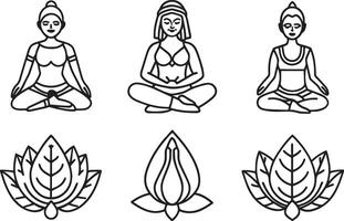 ensemble de yoga pose. contour illustration de yoga pose pour la toile conception vecteur