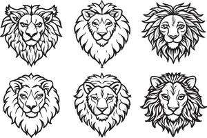 Lion tête ensemble. illustration dans noir et blanc couleurs. vecteur