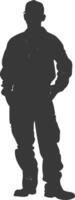 silhouette homme ouvriers portant combinaison noir Couleur seulement vecteur