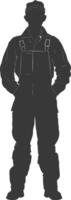 silhouette homme ouvriers portant combinaison noir Couleur seulement vecteur