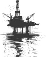 silhouette pétrole Plate-forme ou pétrole derrick dans le mer noir Couleur seulement vecteur