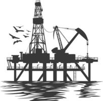 silhouette pétrole Plate-forme ou pétrole derrick dans le mer noir Couleur seulement vecteur