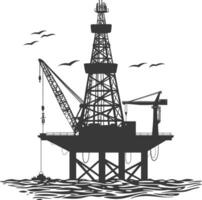 silhouette pétrole Plate-forme ou pétrole derrick dans le mer noir Couleur seulement vecteur