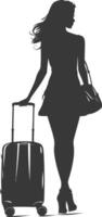 silhouette femme en voyageant avec valise noir Couleur seulement vecteur