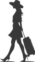 silhouette femme en voyageant avec valise noir Couleur seulement vecteur