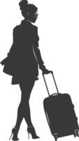 silhouette femme en voyageant avec valise noir Couleur seulement vecteur