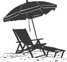 silhouette parapluie plage et plage chaise plein noir Couleur seulement vecteur