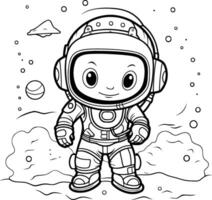 coloration livre pour les enfants astronaute dans espace costume. illustration. vecteur