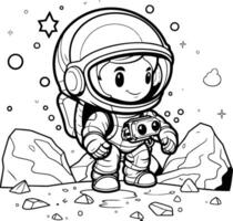 coloration livre pour les enfants astronaute dans espace costume et casque vecteur