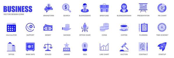 affaires concept de la toile Icônes ensemble dans Facile plat conception. pack de idée de génie, mallette, présentation, tarte graphique, calculatrice, soutien, argent, des économies et autre. bleu pictogrammes pour mobile app vecteur