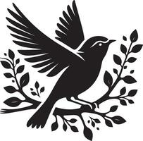 aimant des oiseaux sur le branche de une arbre clipart silhouette dans noir couleur. Colombe illustration modèle pour tatouage ou laser Coupe vecteur