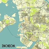 Incheon, Sud Corée carte affiche art vecteur