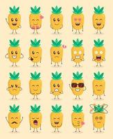 dessin animé mignon d'ananas coloré avec diverses expressions vecteur