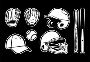 baseball équipement vecteur ensemble clipart icône logo noir blanc