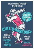 brochure vintage dépliant dépliant affiche modèle de tournoi de filles de baseball vecteur