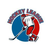 modèle d'insigne de logo de ligue de hockey avec illustration de joueur vecteur