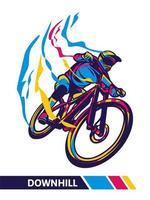 illustration de mouvement cycliste illustration colorée de vélo de montagne de descente vecteur