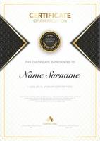 modèle de certificat de diplôme couleur noir et or avec image vectorielle de luxe et de style moderne. vecteur