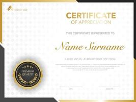 modèle de certificat noir et or avec image de style de luxe. diplôme de design moderne géométrique. vecteur eps10