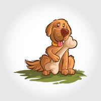 mascotte de dessin animé de chien tenant des os. chien de personnage de dessin animé de vecteur isolé sur fond blanc.