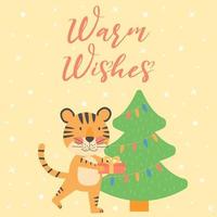 joyeux noël et bonne année cartes de vœux définir des bannières avec symbole tigre mignon 2022 année mascotte vacances hiver concept avec caractère plat vectoriel