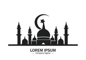 abstrait et minimal mosquée avec étoile et lune logo vecteur